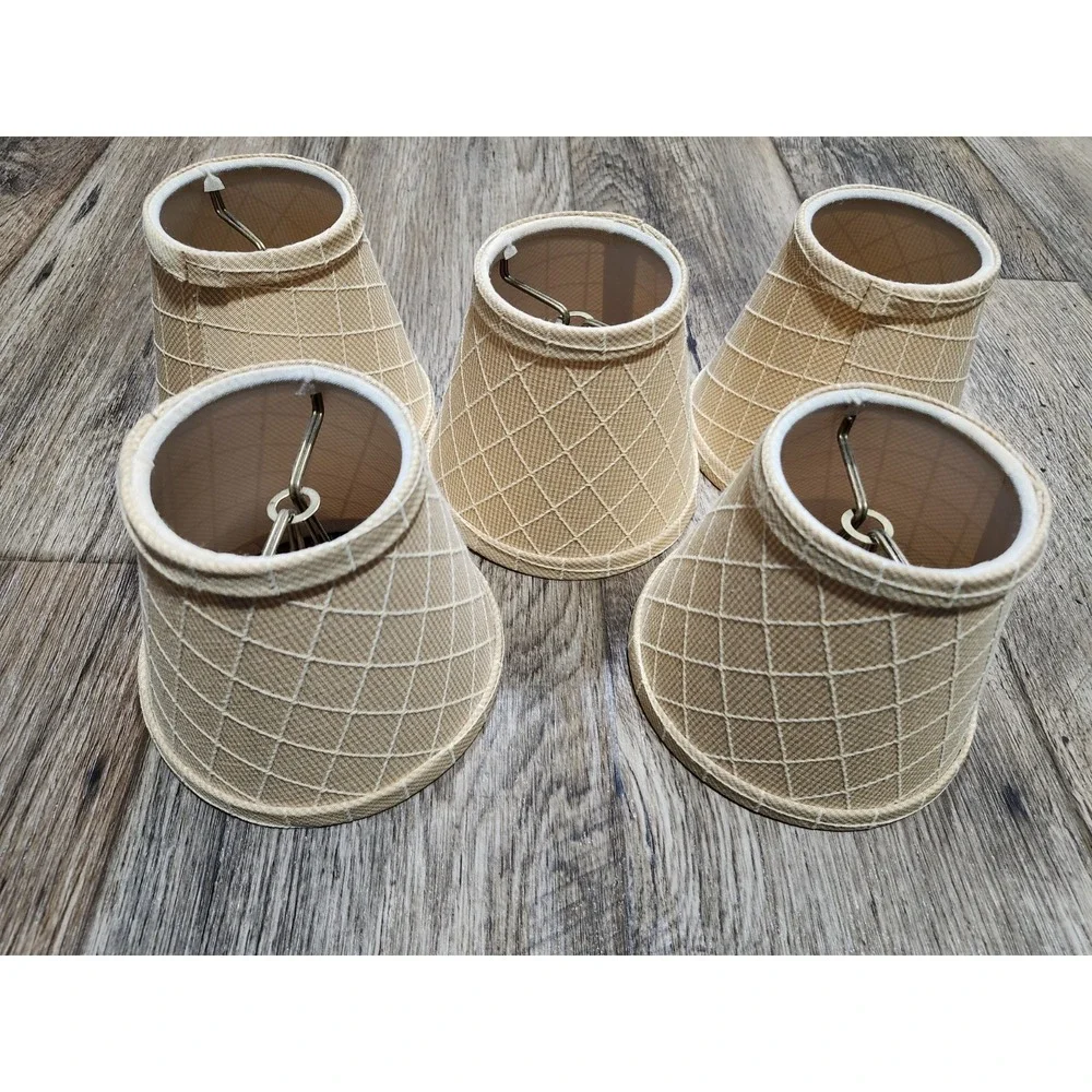 5 Vintage Mini Lamp Shades Beige Diamond Pattern Lot New Old Stock